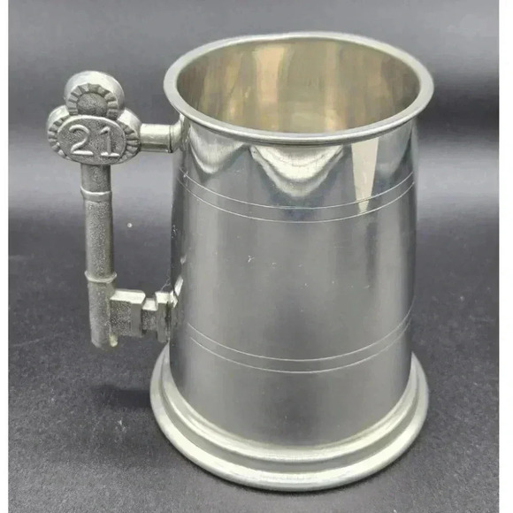 English Pewter Sheffield Tankard With Key Handle, Vintage Beer Tankard